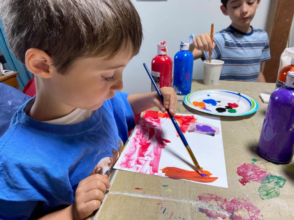 two boys painting at Art by Mary Case Studio and Gallery